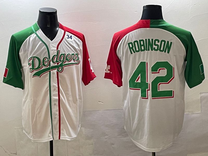 Men Los Angeles Dodgers 42 Robinson White Green Game 2025 Nike MLB Jersey style 4